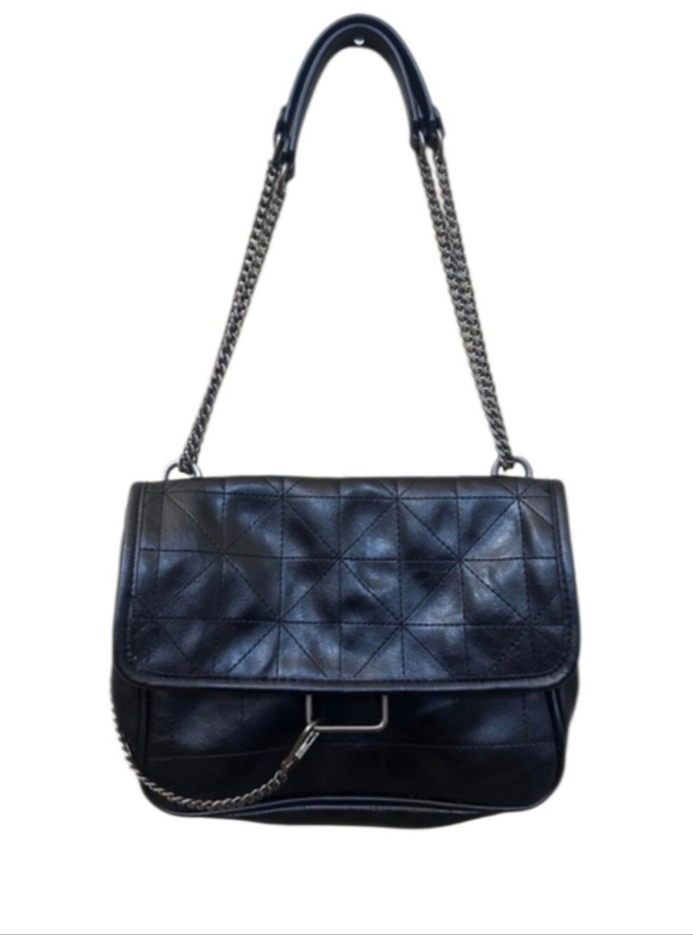 Zara Black Soft Rocker Quilted Chain Shoulder Bag